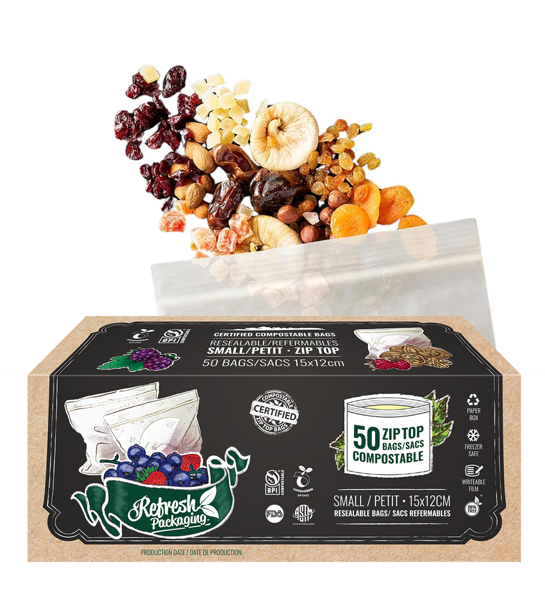 Small Size Compostable ZipTop Snack Bags - 2 pack - 100 Bags Total