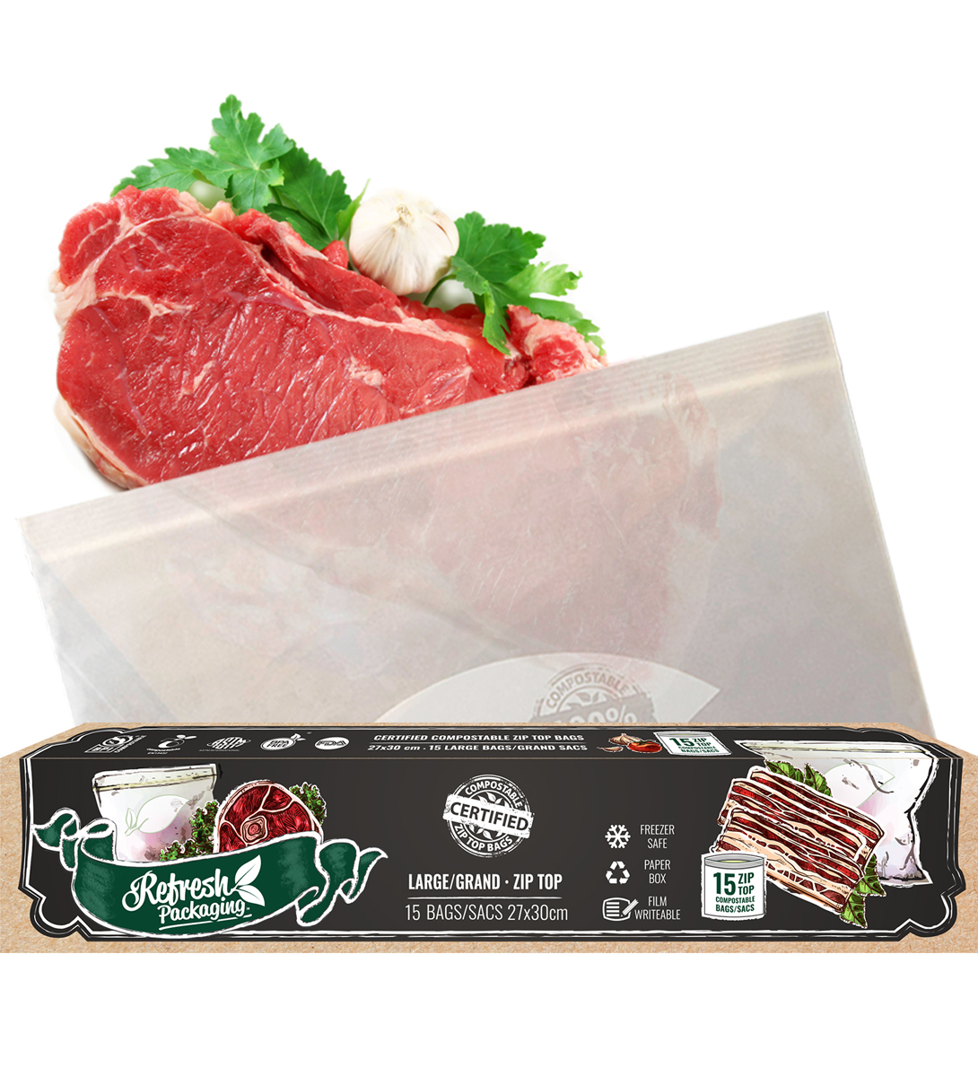 Large Compostable ZipTop Food Storage Bags - 2 Pack - 30 Bags Total