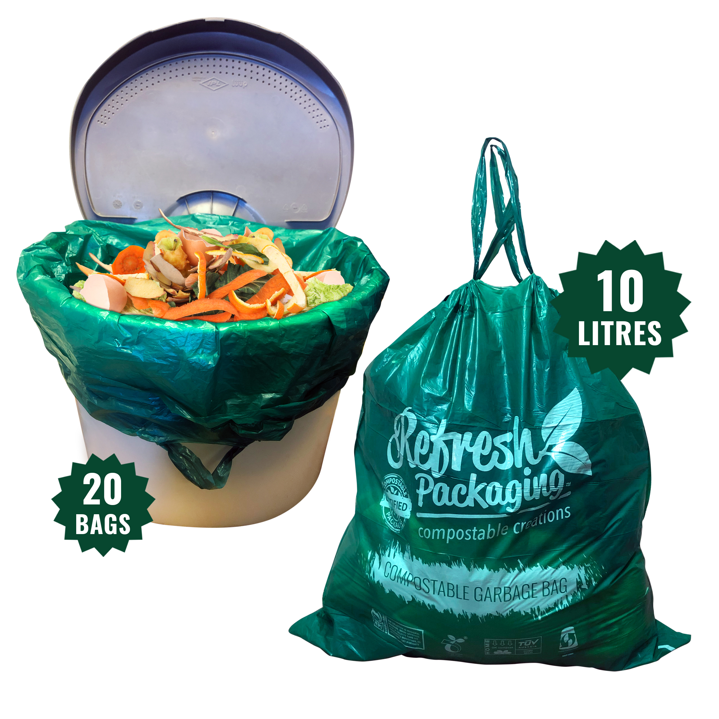 10L (3 Gallon) Drawstring Garbage Bin-Liner - 2 pack- 40 Bags Total